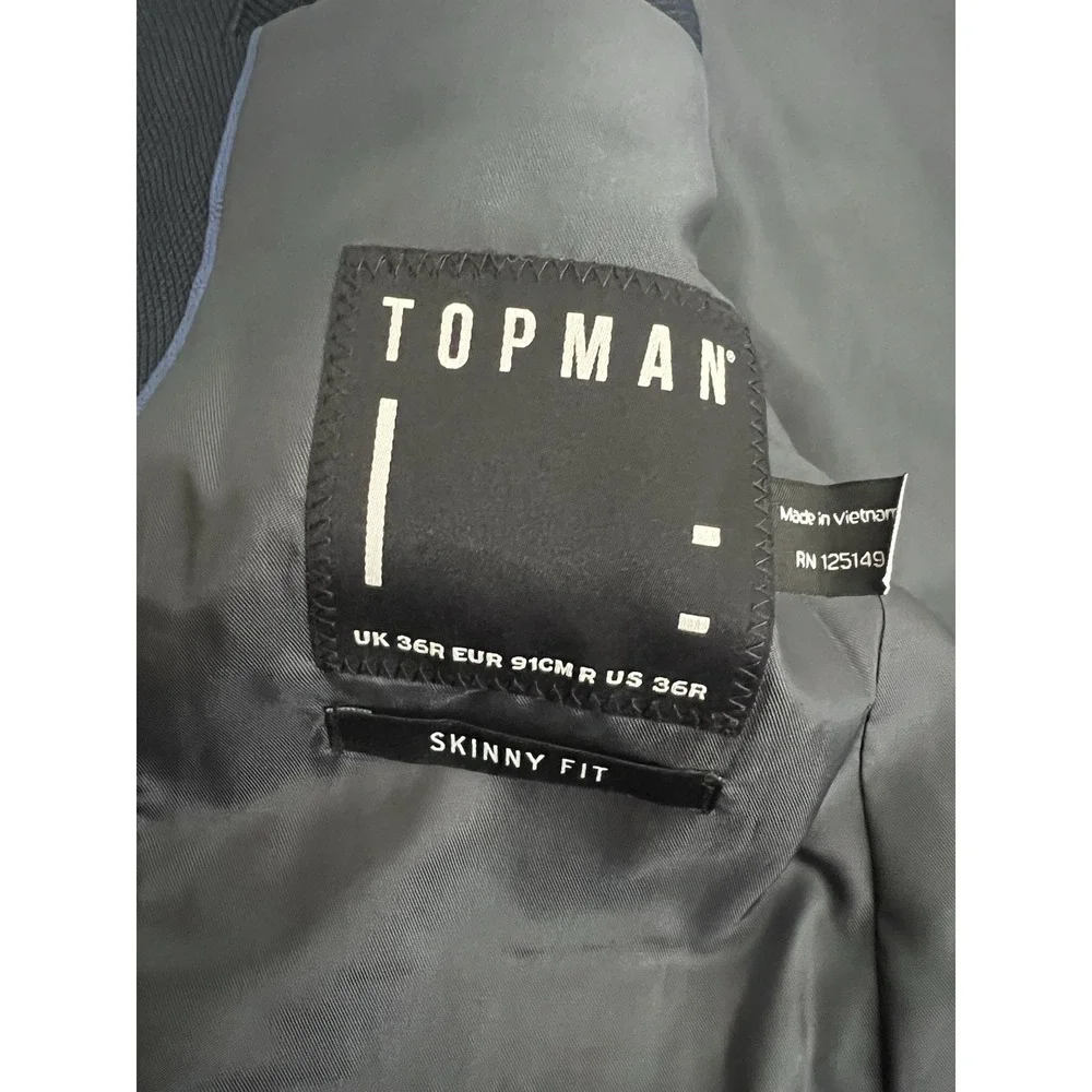 Topman Mens Skinny Fit Suit Jacket 36R Navy Blue Two Button Modern Blazer Career